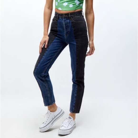 Pacsun UHR Ultra High Rise Slim Black Blue Colorblock Jean 24 Straight Cut Ankle - Picture 3 of 12